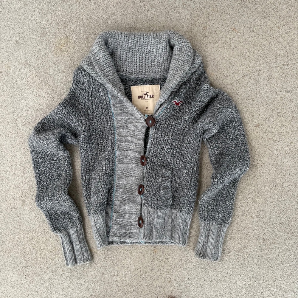 Hollister Cardigan Sweater Womens XS - Gray Chunky Knit